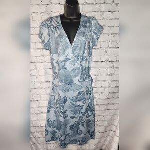 Athleta Light Blue Floral Wrap Midi Dress